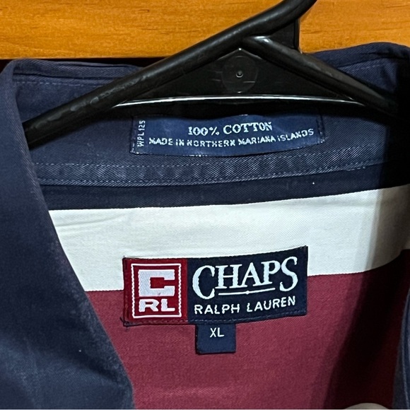 Vintage 90s Chaps Ralph Lauren Striped Infinity Crest Logo SS Button Up Shirti - Picture 2 of 3